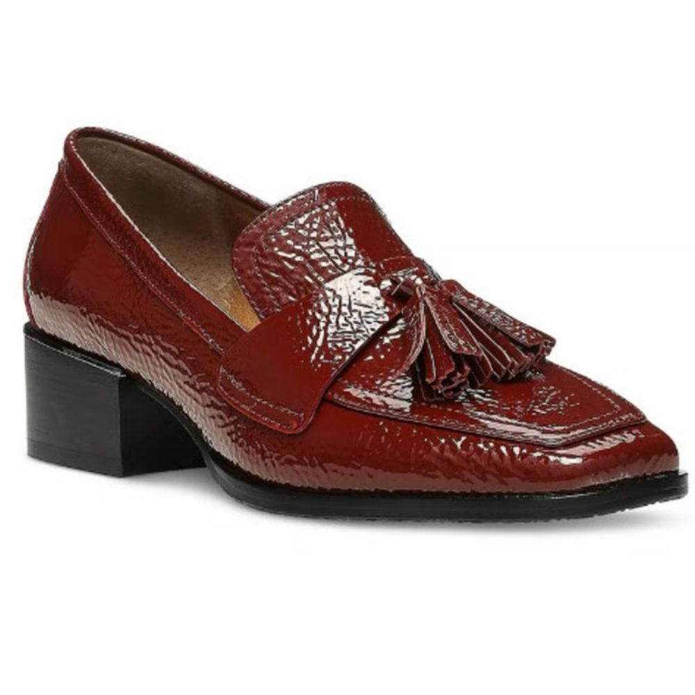 Donald Pliner AVI Oxwood Red Loafers Pumps Tassel Accent Block Heel Size 6.5M